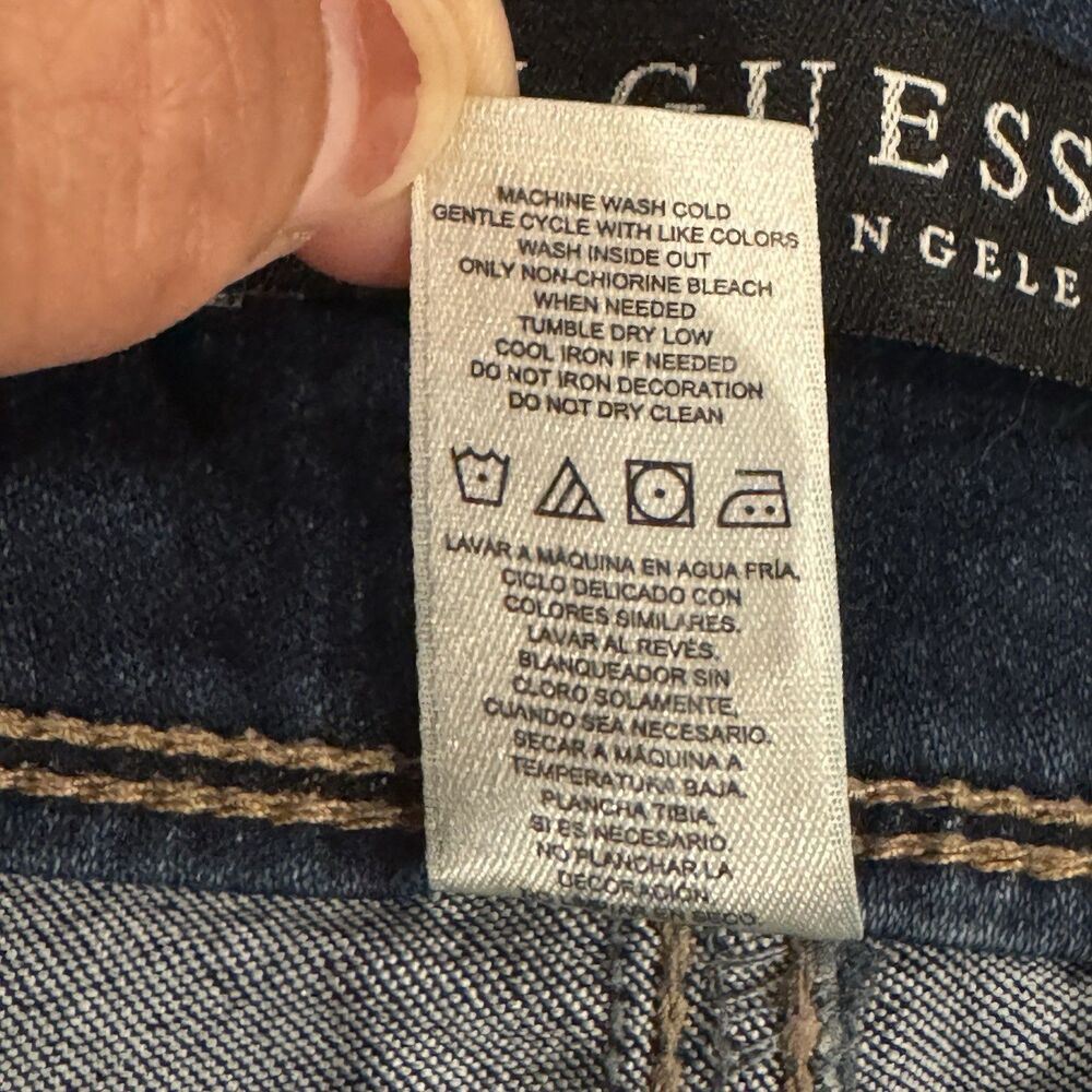 Guess High Rise Skinny Jeans Women Size 14 Triple Button Rhinestone Logo Glam - Picture 8 of 9